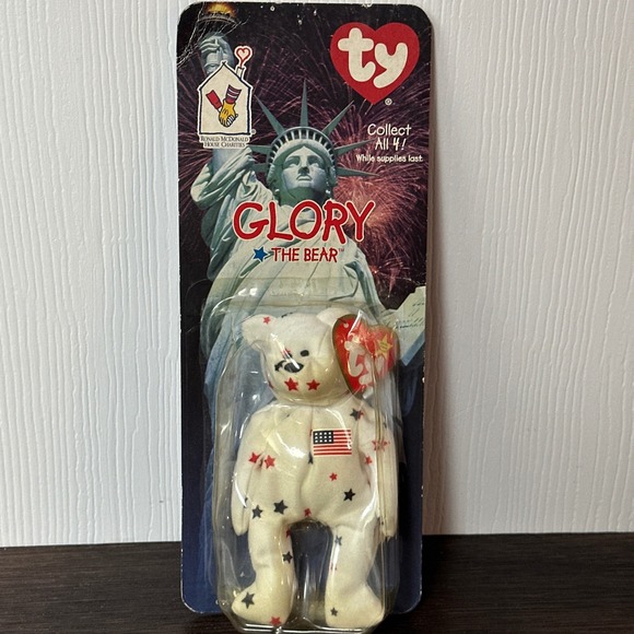 Ty Other - Ty McDonald's Teenie Beanie Baby Glory the Bear Patriotic Star Flag 1999 NIP